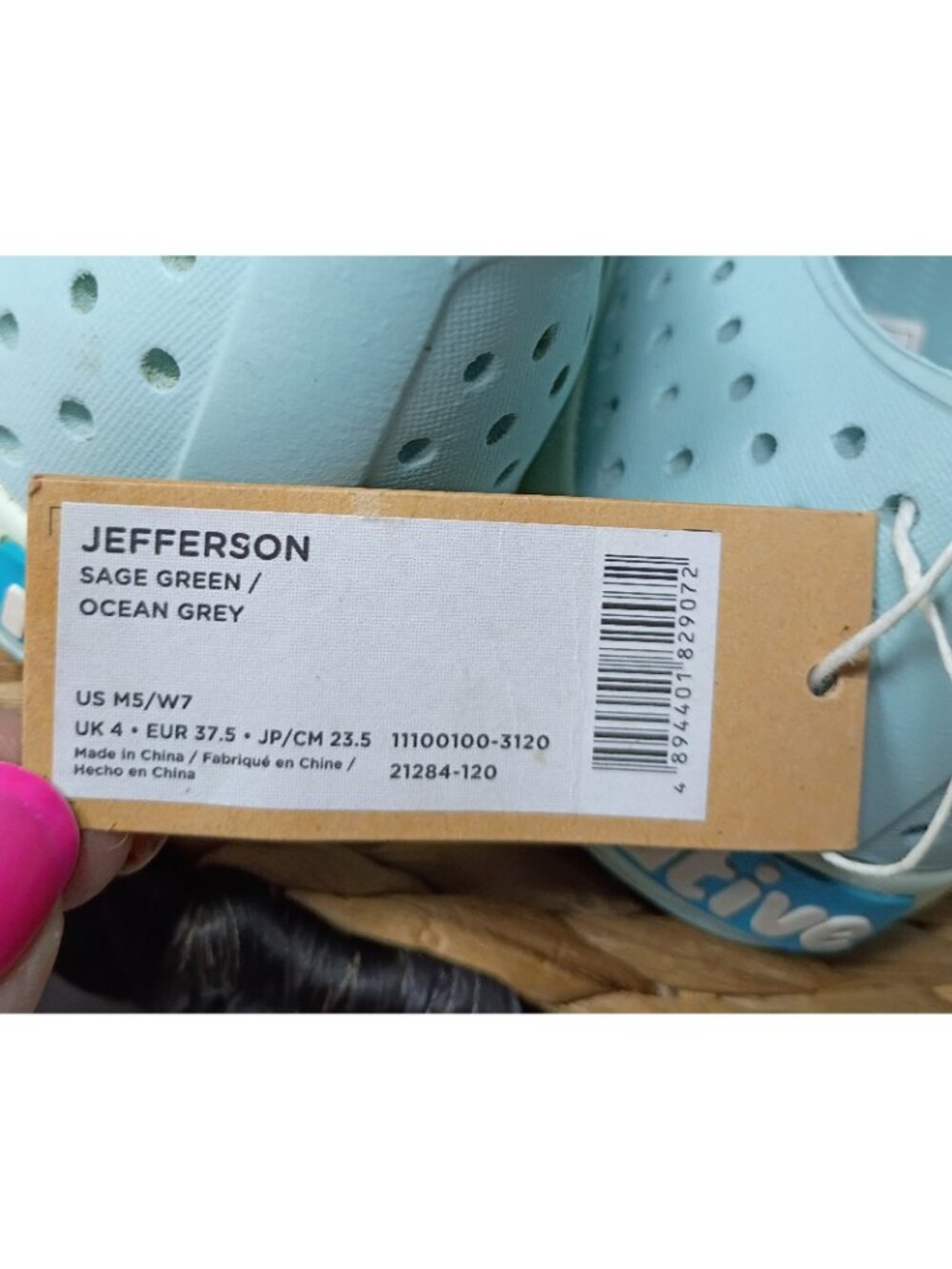 Native Unisex Jefferson Slip On Shoes W7/M5 Ocean Green Waterproof Outdoor READ - Picture 8 of 10